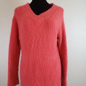 Anthropologie Women's Pullover Sweater Small Wool Alpaca Coral VNeck Long Sleeve